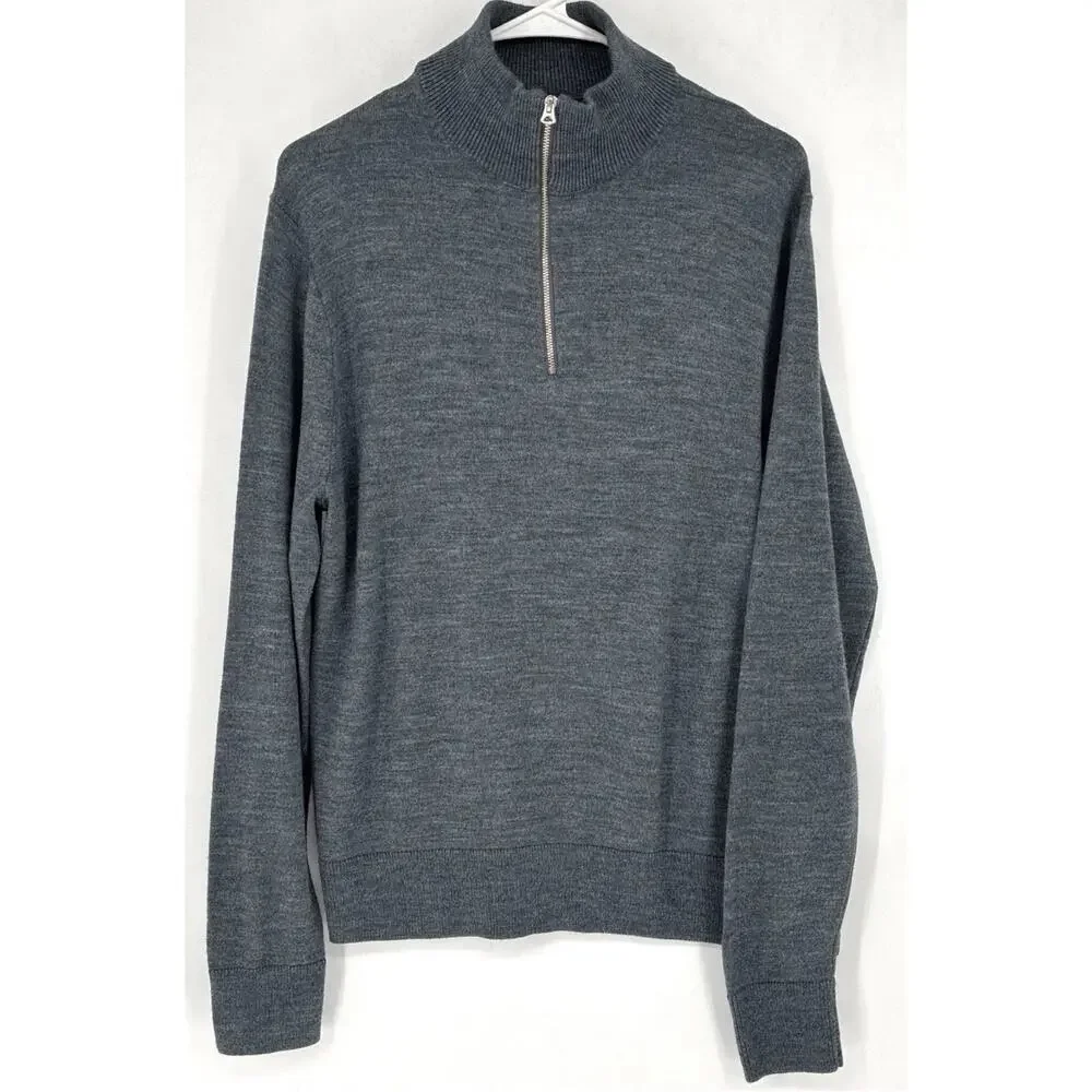 J. Crew Mens Sweater Gray Size L Rugged Merino 1/4 Zip Long Sleeve Wool Blend